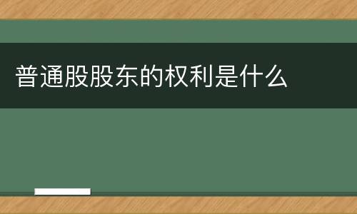 普通股股东的权利是什么