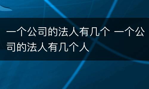 一个公司的法人有几个 一个公司的法人有几个人