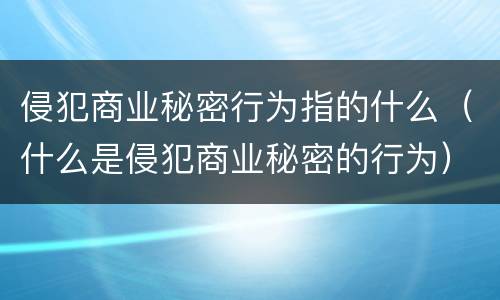 侵犯商业秘密行为指的什么（什么是侵犯商业秘密的行为）