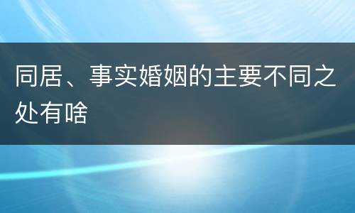 同居、事实婚姻的主要不同之处有啥