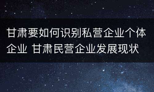 甘肃要如何识别私营企业个体企业 甘肃民营企业发展现状