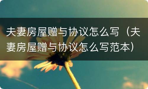 夫妻房屋赠与协议怎么写（夫妻房屋赠与协议怎么写范本）