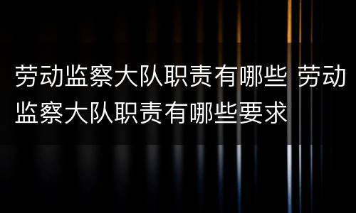 劳动监察大队职责有哪些 劳动监察大队职责有哪些要求