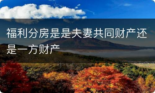 福利分房是是夫妻共同财产还是一方财产