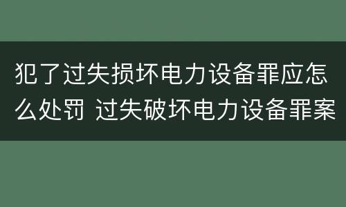 犯了过失损坏电力设备罪应怎么处罚 过失破坏电力设备罪案例
