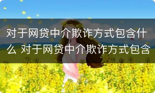 对于网贷中介欺诈方式包含什么 对于网贷中介欺诈方式包含什么