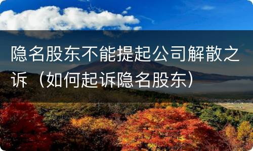 隐名股东不能提起公司解散之诉（如何起诉隐名股东）