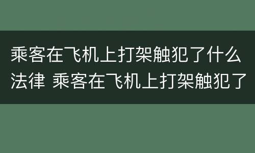 乘客在飞机上打架触犯了什么法律 乘客在飞机上打架触犯了什么法律条款