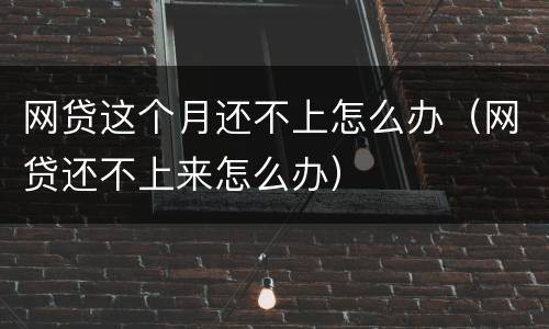 网贷这个月还不上怎么办（网贷还不上来怎么办）