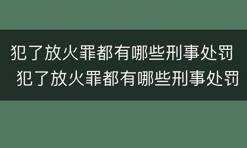犯了放火罪都有哪些刑事处罚 犯了放火罪都有哪些刑事处罚呢