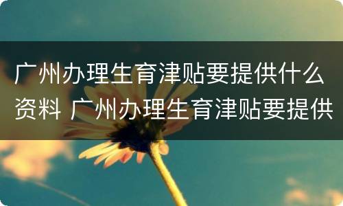 广州办理生育津贴要提供什么资料 广州办理生育津贴要提供什么资料和手续