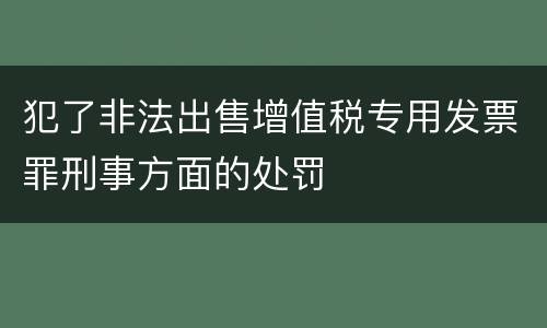 犯了非法出售增值税专用发票罪刑事方面的处罚