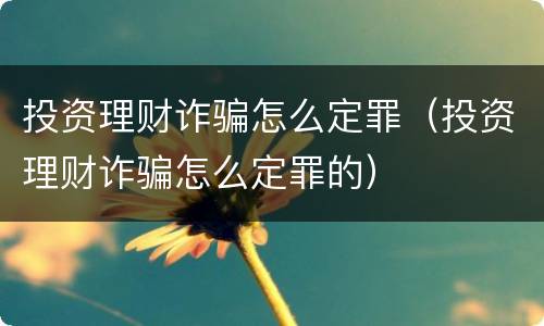 投资理财诈骗怎么定罪（投资理财诈骗怎么定罪的）