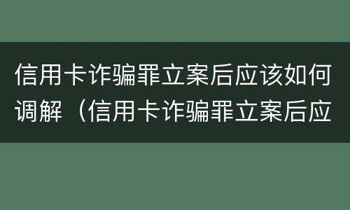 信用卡诈骗罪立案后应该如何调解（信用卡诈骗罪立案后应该如何调解呢）