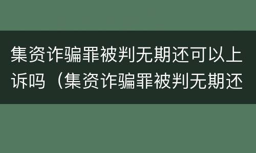 集资诈骗罪被判无期还可以上诉吗（集资诈骗罪被判无期还可以上诉吗怎么办）