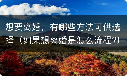想要离婚，有哪些方法可供选择（如果想离婚是怎么流程?）