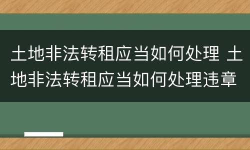 土地非法转租应当如何处理 土地非法转租应当如何处理违章