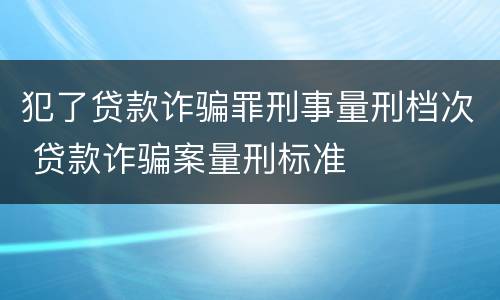 犯了贷款诈骗罪刑事量刑档次 贷款诈骗案量刑标准