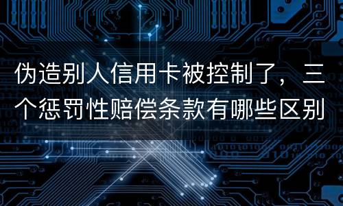 伪造别人信用卡被控制了，三个惩罚性赔偿条款有哪些区别呢