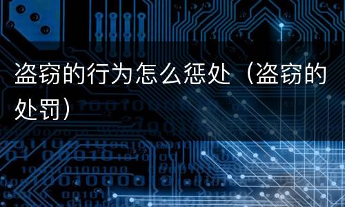 盗窃的行为怎么惩处（盗窃的处罚）