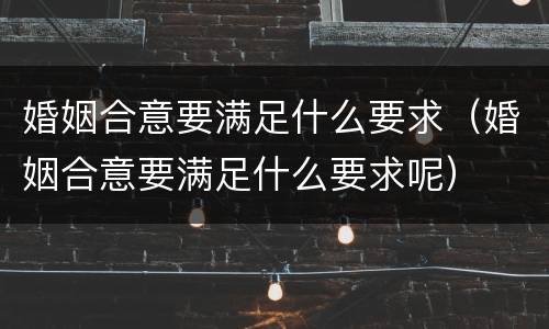 婚姻合意要满足什么要求（婚姻合意要满足什么要求呢）