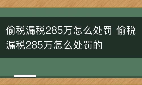 偷税漏税285万怎么处罚 偷税漏税285万怎么处罚的