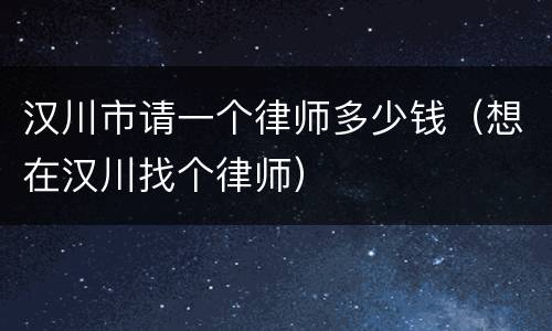 汉川市请一个律师多少钱（想在汉川找个律师）