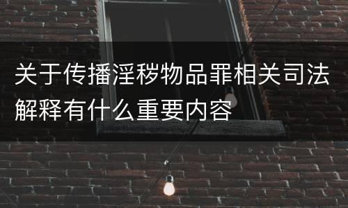关于传播淫秽物品罪相关司法解释有什么重要内容