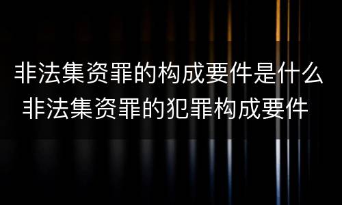 非法集资罪的构成要件是什么 非法集资罪的犯罪构成要件