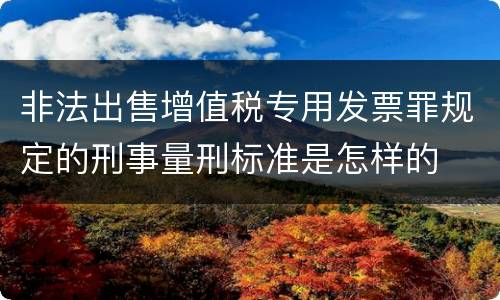 非法出售增值税专用发票罪规定的刑事量刑标准是怎样的