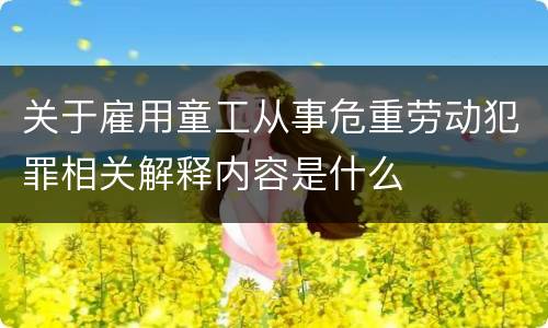 关于雇用童工从事危重劳动犯罪相关解释内容是什么