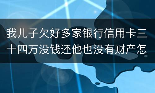 我儿子欠好多家银行信用卡三十四万没钱还他也没有财产怎么办呢