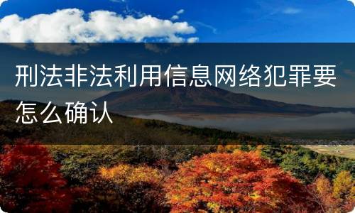 刑法非法利用信息网络犯罪要怎么确认
