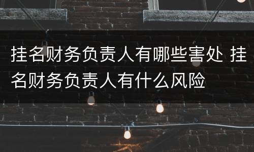 挂名财务负责人有哪些害处 挂名财务负责人有什么风险