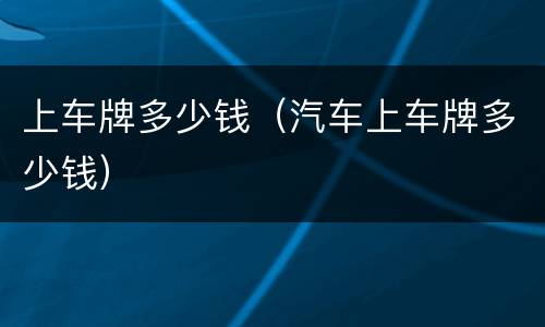 上车牌多少钱（汽车上车牌多少钱）