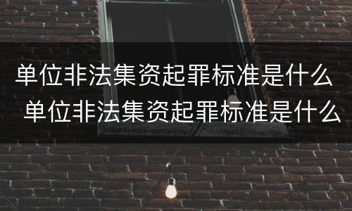 单位非法集资起罪标准是什么 单位非法集资起罪标准是什么意思