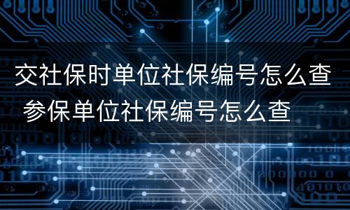 交社保时单位社保编号怎么查 参保单位社保编号怎么查