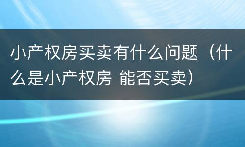 小产权房买卖有什么问题（什么是小产权房 能否买卖）