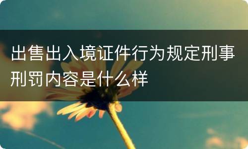 出售出入境证件行为规定刑事刑罚内容是什么样