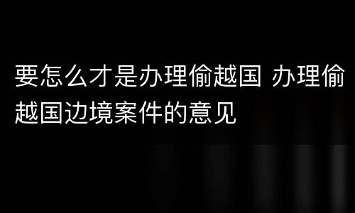 要怎么才是办理偷越国 办理偷越国边境案件的意见