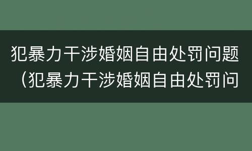 犯暴力干涉婚姻自由处罚问题（犯暴力干涉婚姻自由处罚问题的案例）