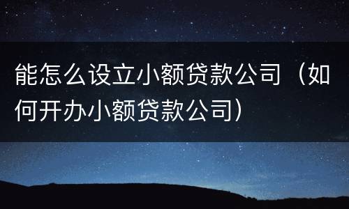 能怎么设立小额贷款公司（如何开办小额贷款公司）
