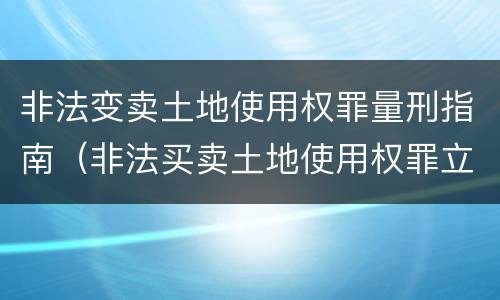 非法变卖土地使用权罪量刑指南（非法买卖土地使用权罪立案标准）