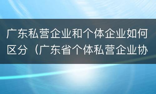 广东私营企业和个体企业如何区分（广东省个体私营企业协会）
