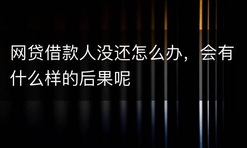 网贷借款人没还怎么办，会有什么样的后果呢