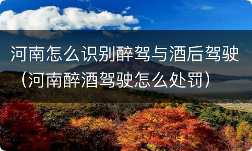 河南怎么识别醉驾与酒后驾驶（河南醉酒驾驶怎么处罚）