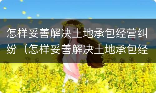 怎样妥善解决土地承包经营纠纷（怎样妥善解决土地承包经营纠纷案件）