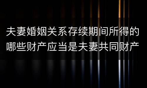夫妻婚姻关系存续期间所得的哪些财产应当是夫妻共同财产