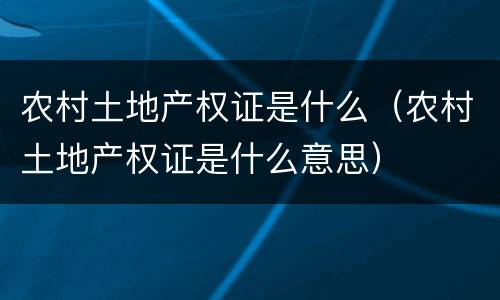 农村土地产权证是什么（农村土地产权证是什么意思）