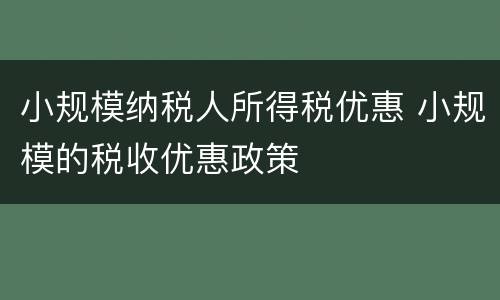 小规模纳税人所得税优惠 小规模的税收优惠政策